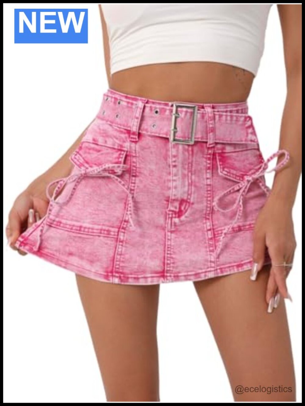 High Waisted Washed Pink Denim Shorts with Belt & Bow Tie